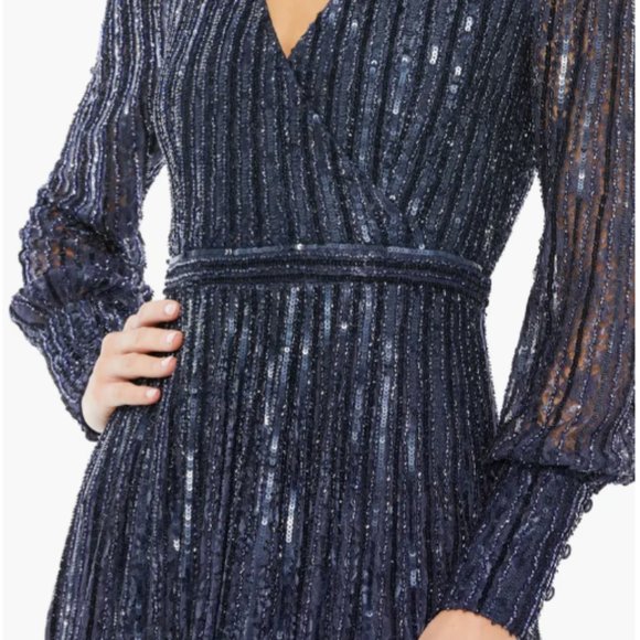 MAC DUGGAL 93679 BEADED LACE LONG SLEEVE WRAP OVER GOWN sz 12 - Picture 3 of 4